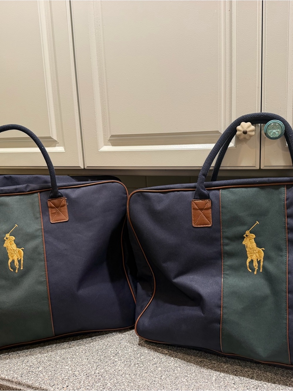 Polo Embroidered Navy & Green Canvas Weekender Bags 2 Bags